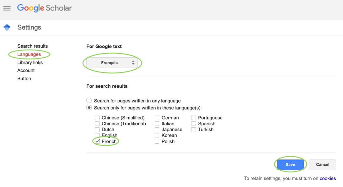 Trouver des articles français