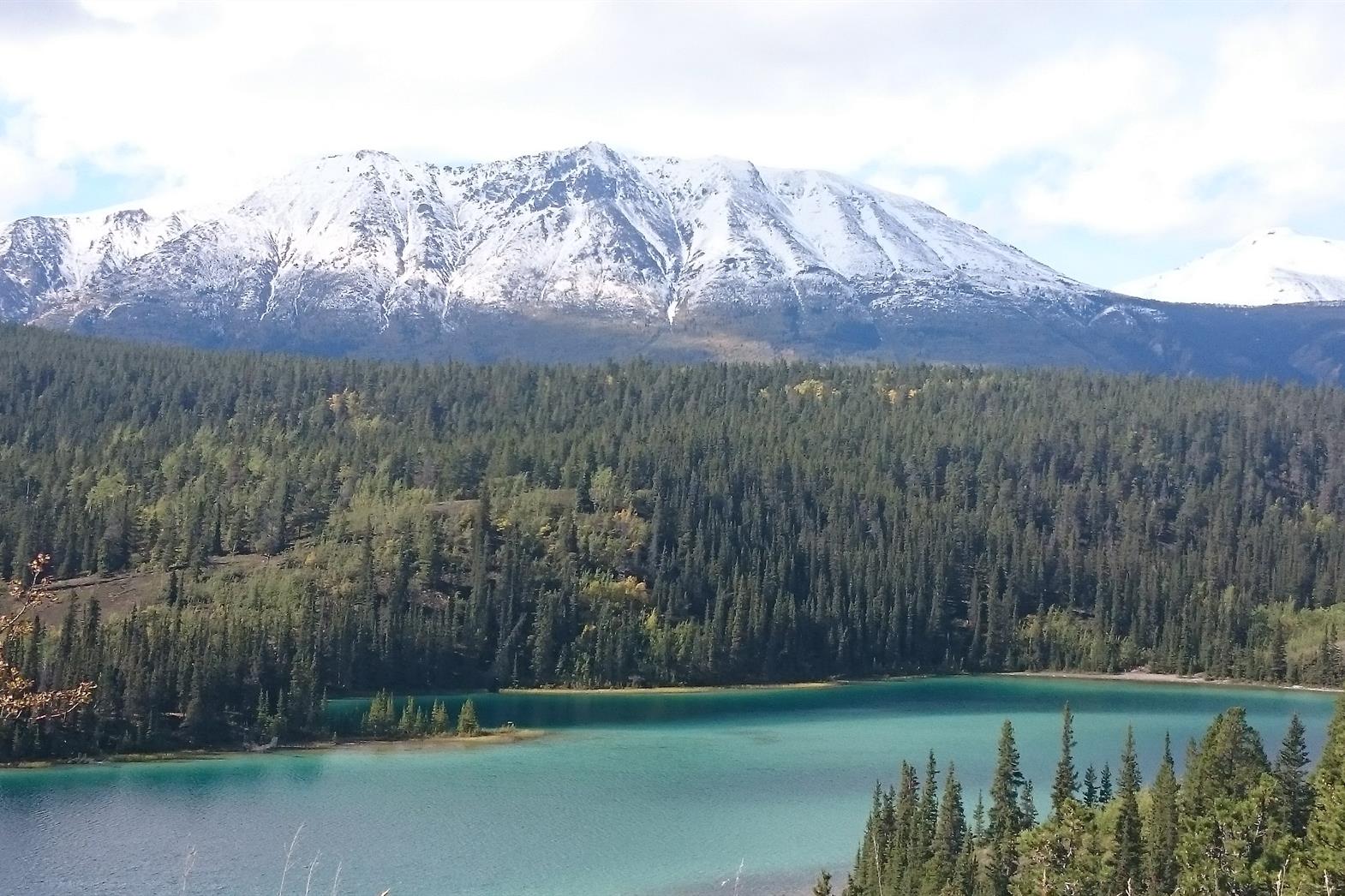 View of Mountain over Emerald Lake in the Yukon