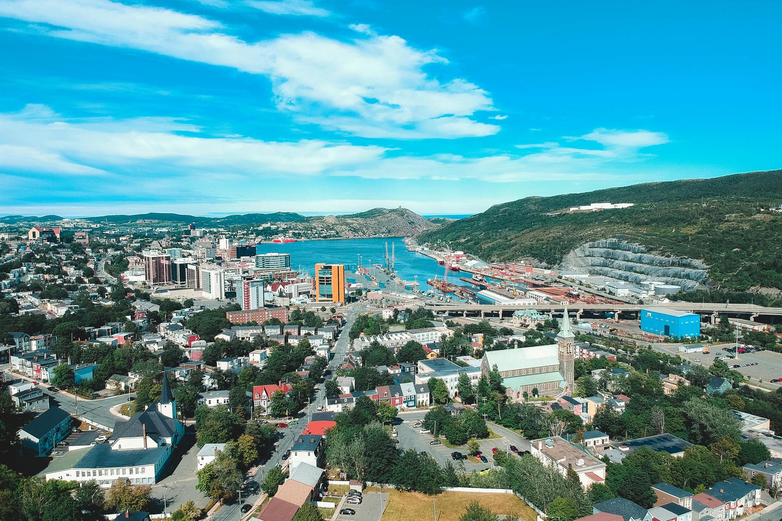 Aerial view of St. John's, NL on a summer day