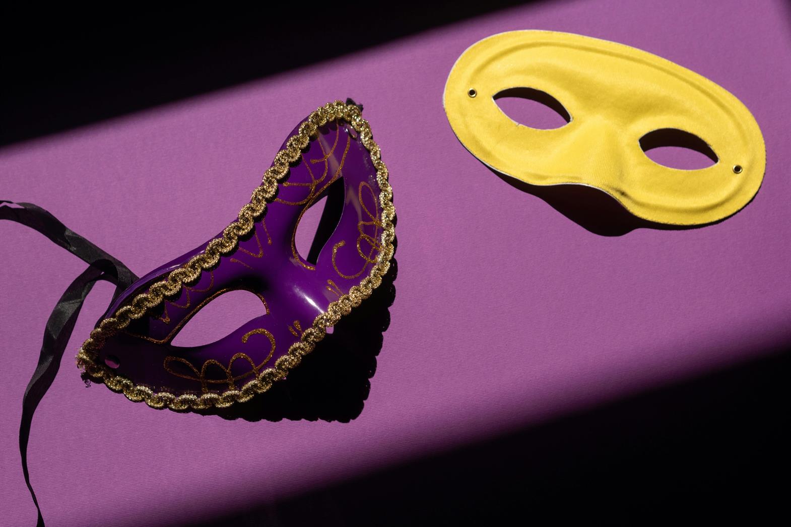 Yellow and Purple Masquerade Masks