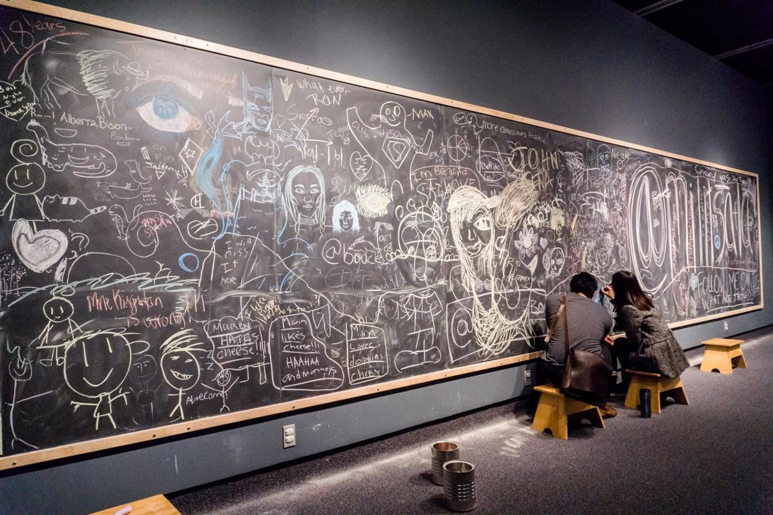 Deux personnes devant un tableau