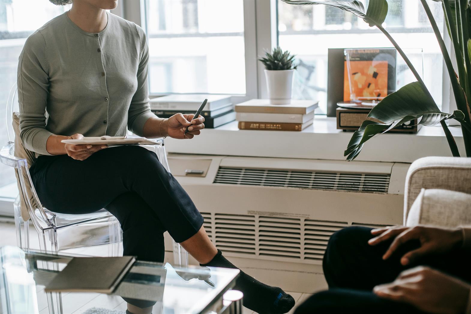 therapist talking with a client 