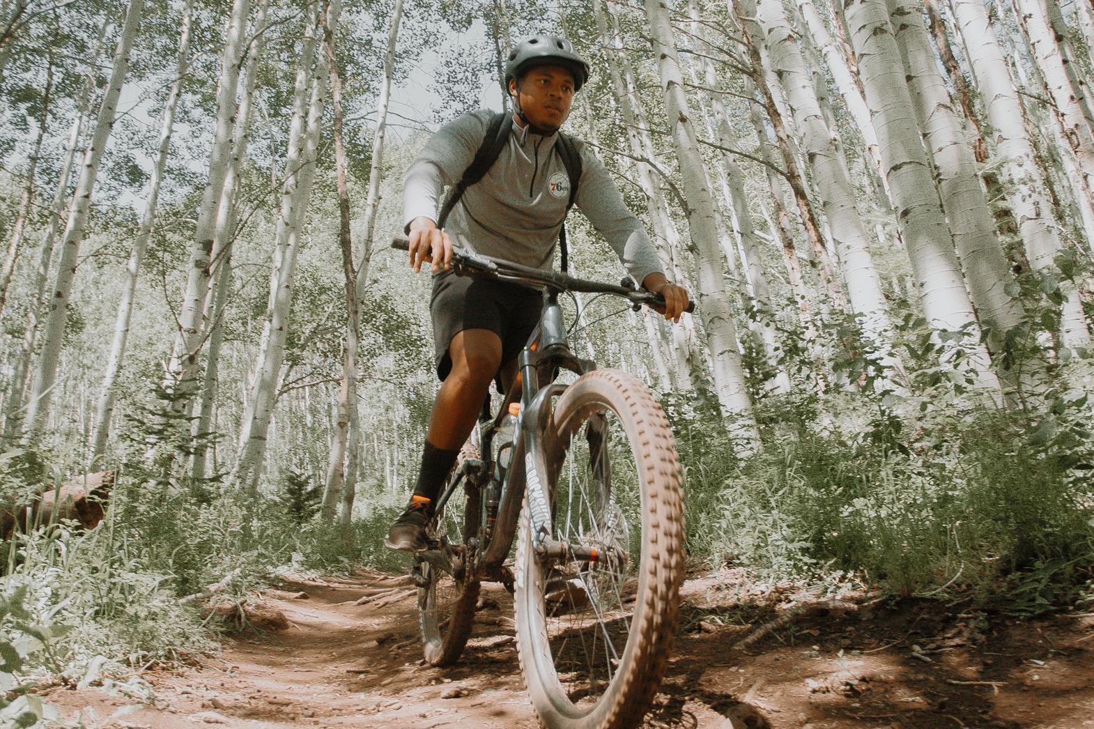 Man mountain biking
