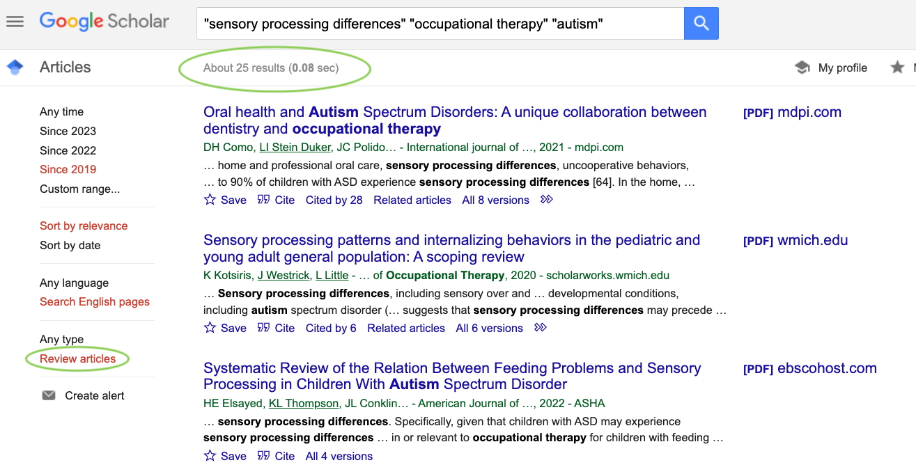 Google Scholar search results