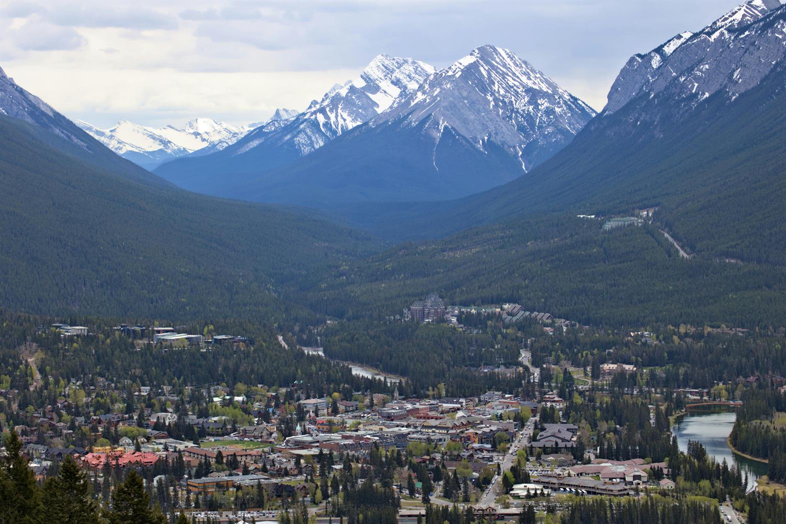 An aerial view of Banff, AB