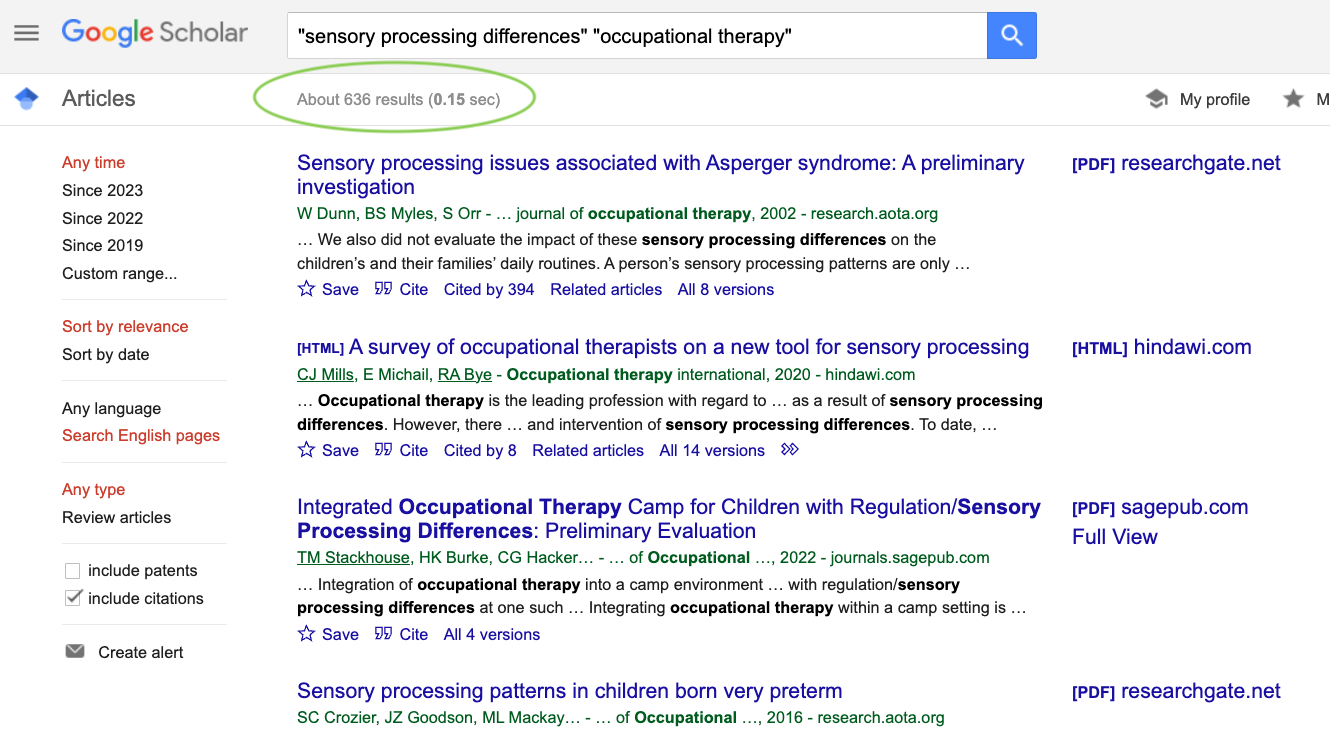Google Scholar search results